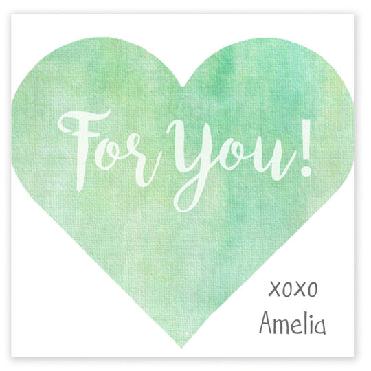 Green Watercolor Heart Square Gift Stickers